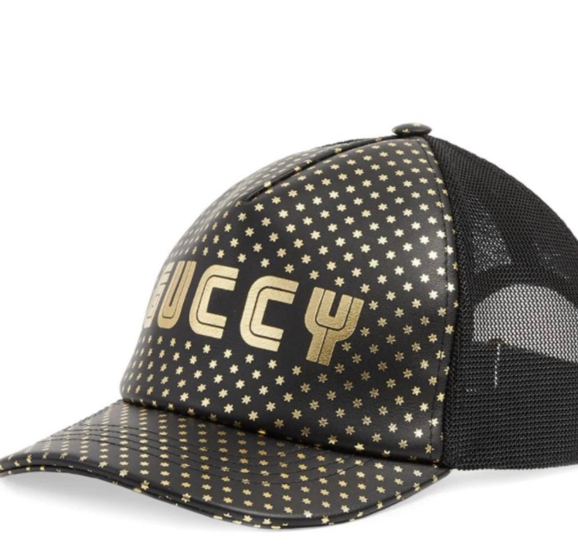 GUCCI X SEGA Calfskin GUCCY Stars Baseball Hat S Black Gold