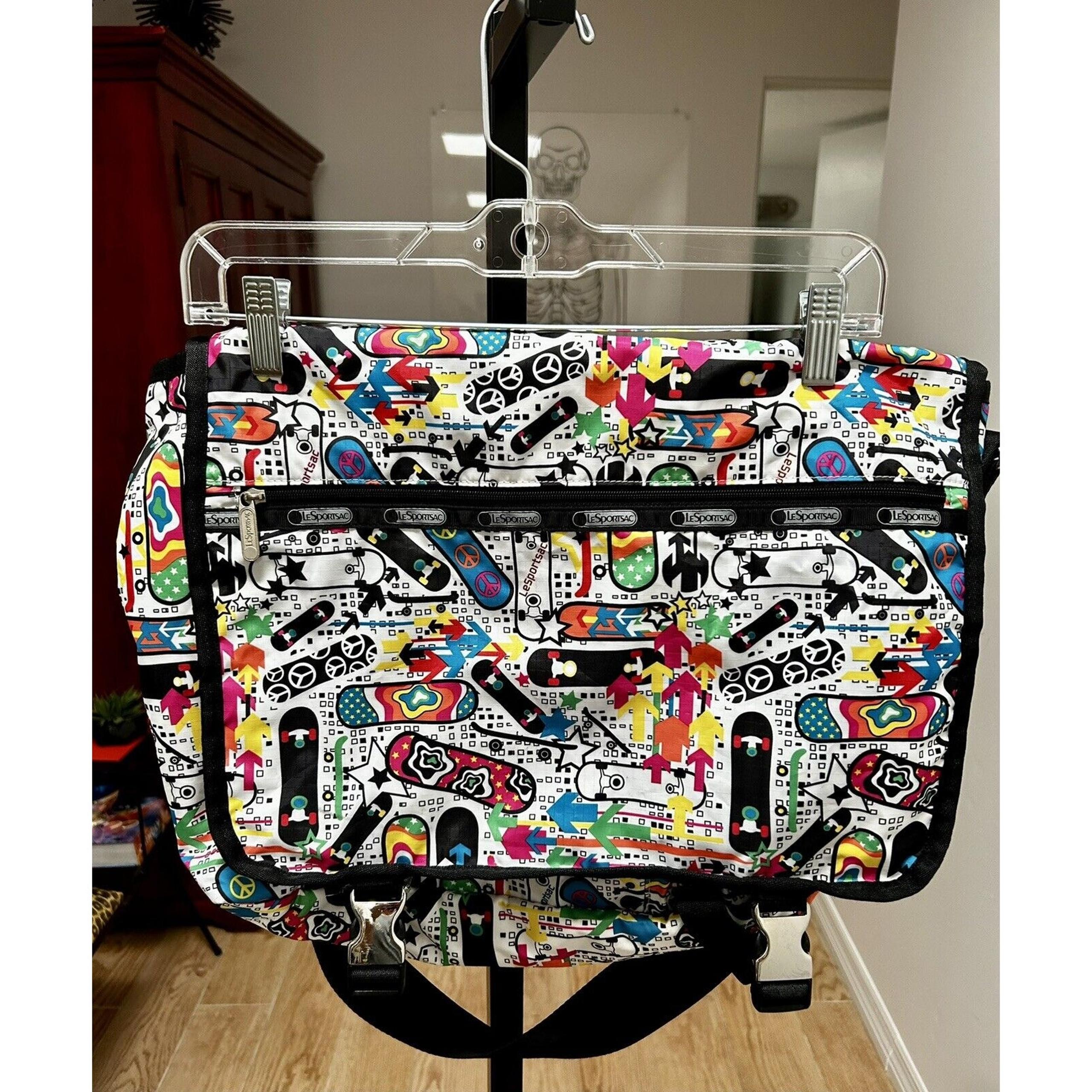 Vintage LeSportsac Messenger Laptop Bag & Accessory Bag With Skateboard Print