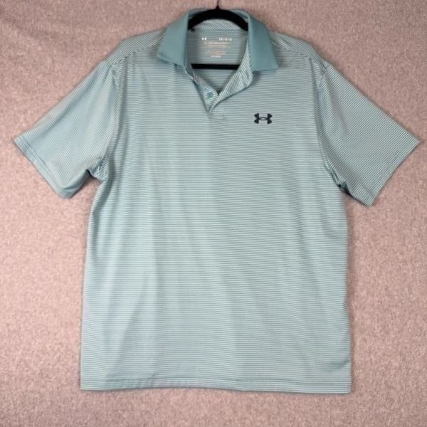 Under Armour Mens Large Performance Pullover Polo Shirt Green Short Sleeves