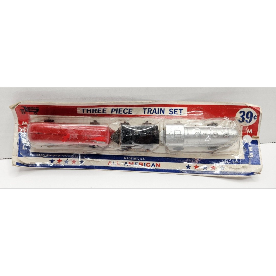 Vintage Diecast Barclay Three Piece Train Set Made In USA No. 335 On Packaging