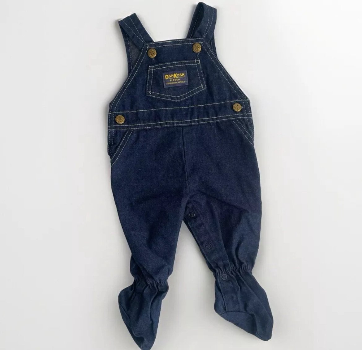 Vintage OshKosh B'gosh Footed Bib Denim Overalls Vestbak Size 3-6 Mo Made In USA