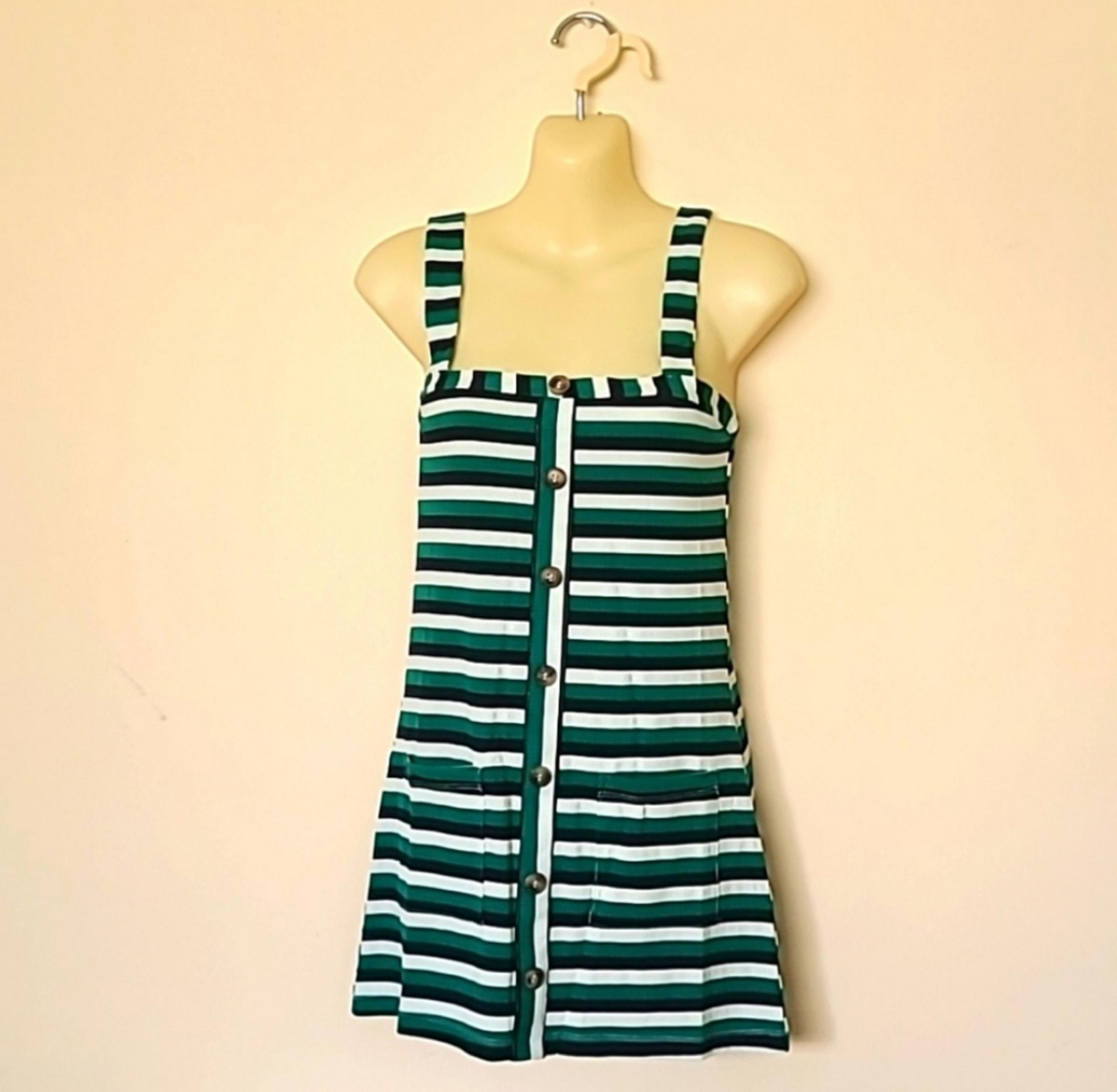 Olivaceous Mini Striped Green,Black and White Dress Whit 2 pockets Size S