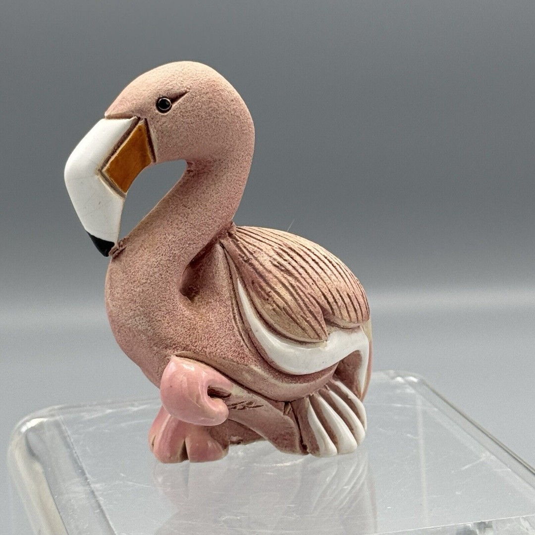 Vintage Artesania Rinconada Pink Flamingo Figurine Glazed Accents Birds 3