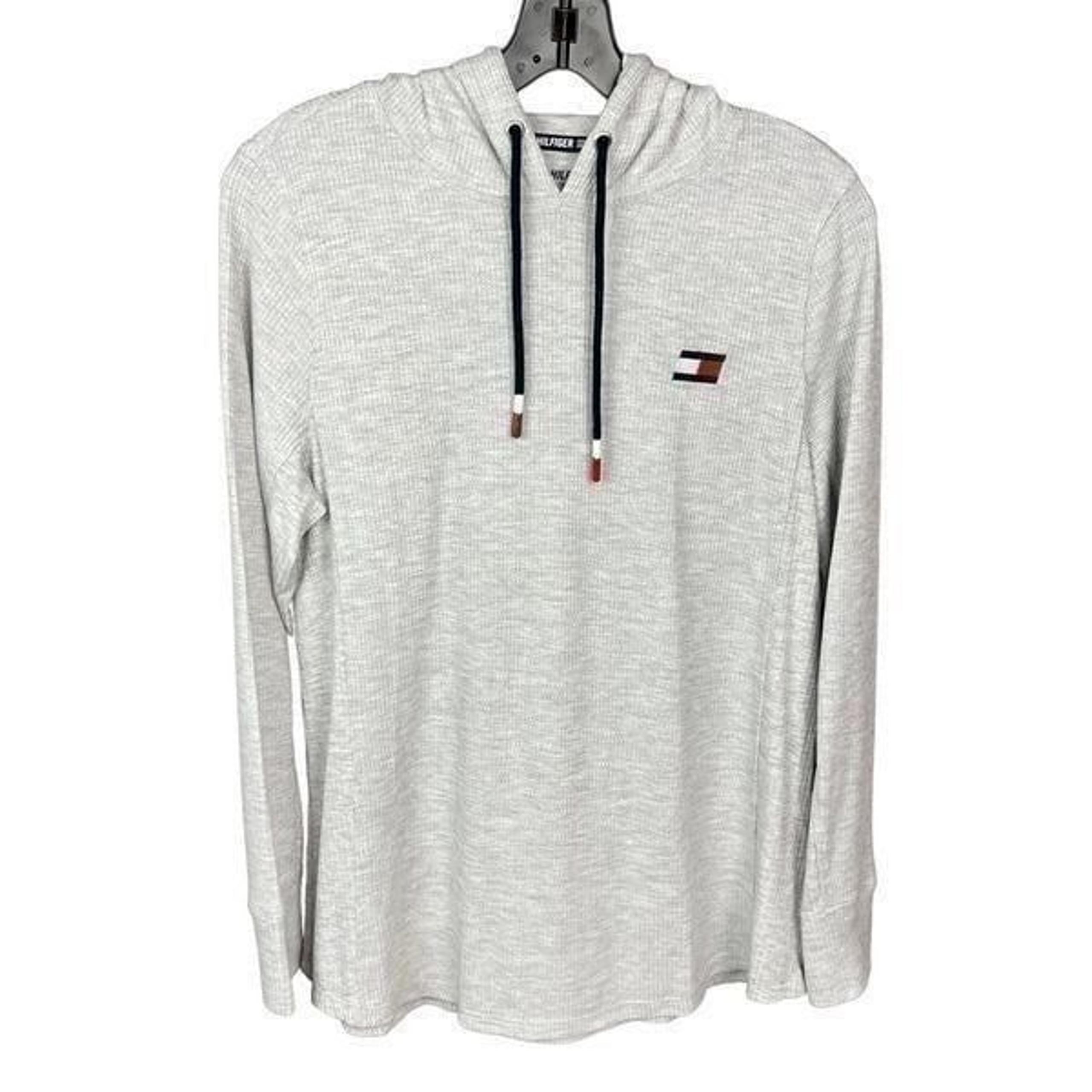 Tommy Hilfiger Sport Hoodie Grey Drawstring Hood Red White Blue Logo Medium
