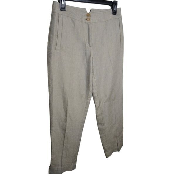 Agnona Women's Tan Pleated Cropped IT 40 US 4 Linen Dress Pants Tan