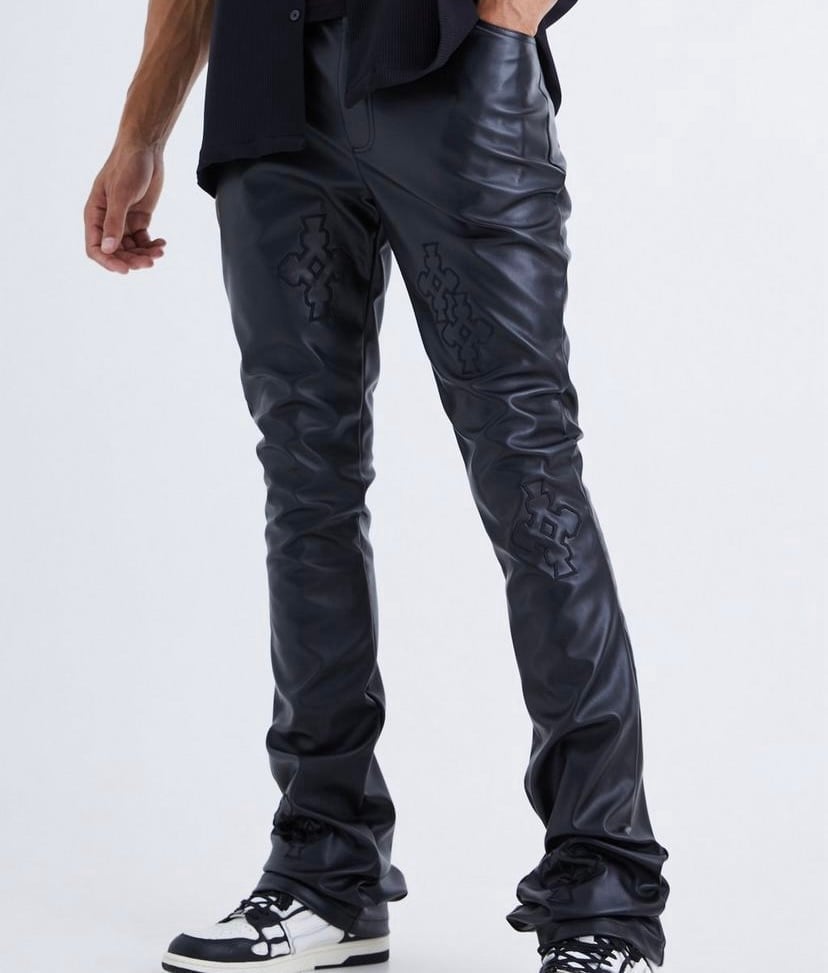 Stack Applique Pu Pants