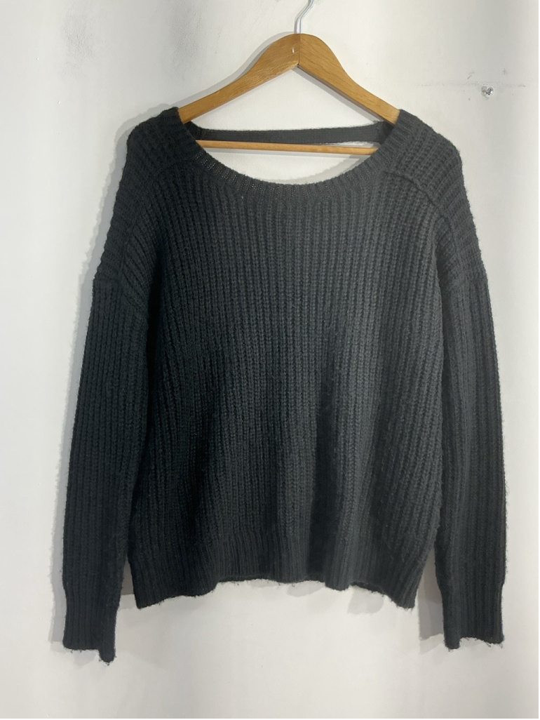 Womans Express Sweater Black Medium Dippedmv Neck Back Long Sleeve