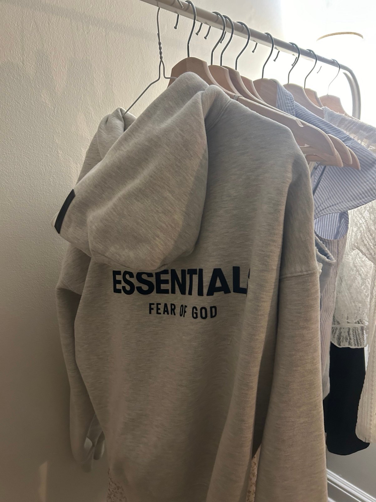Essentials light oatmeal hoodie size M