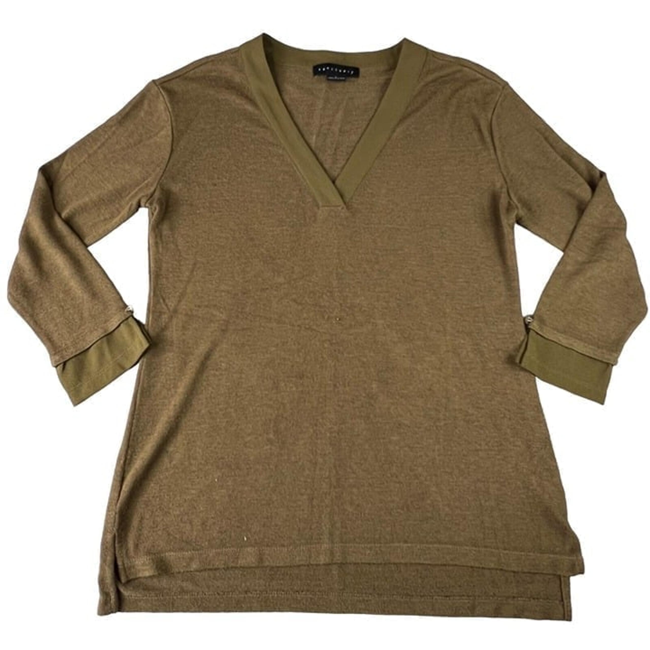 Sanctuary Womens Knit Sweater Top Size Small V-Neck 3/4 Sleeve Olive Green