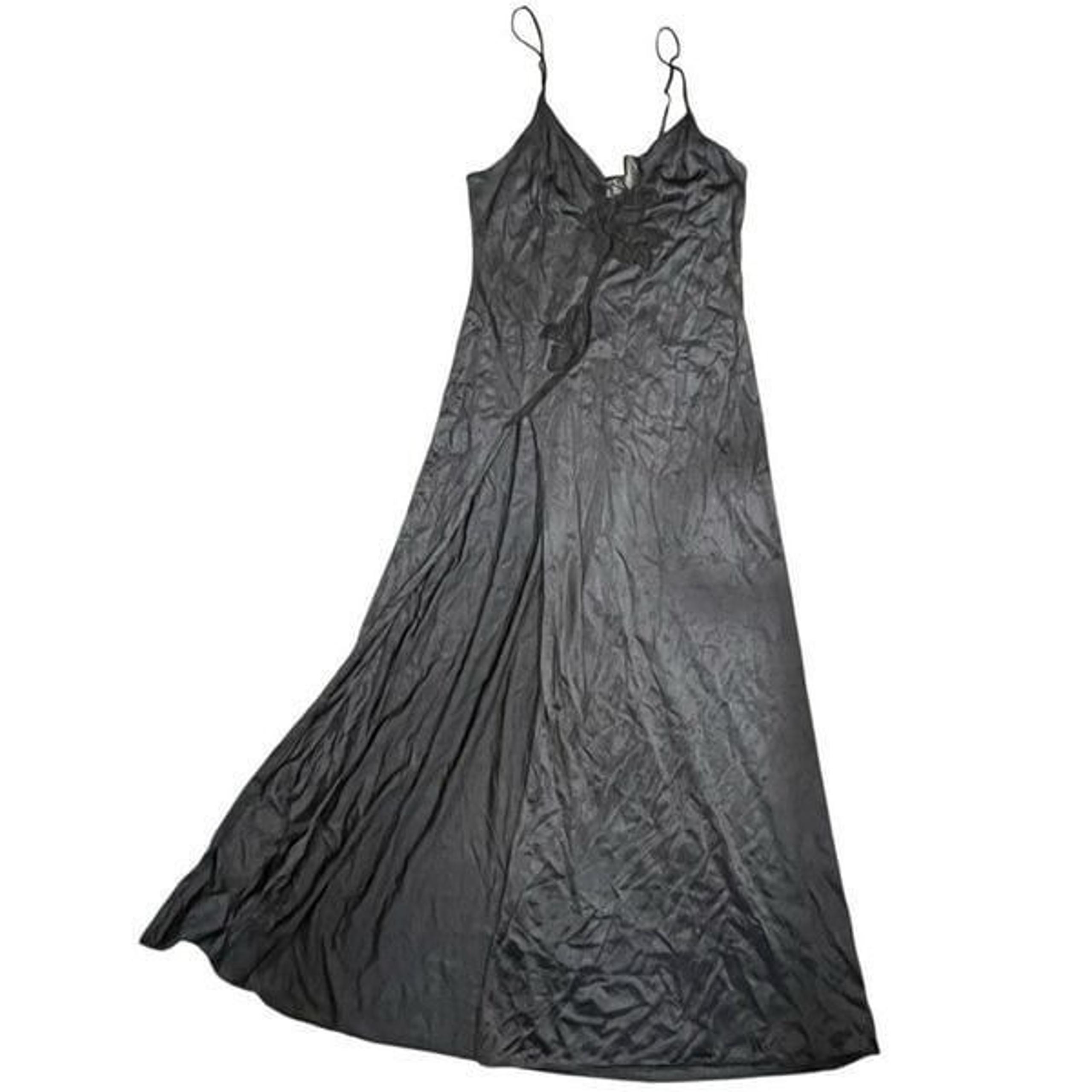 Fredericks of Hollywood Womens Size XS Long Flowy Nightgown Black Flower Motif