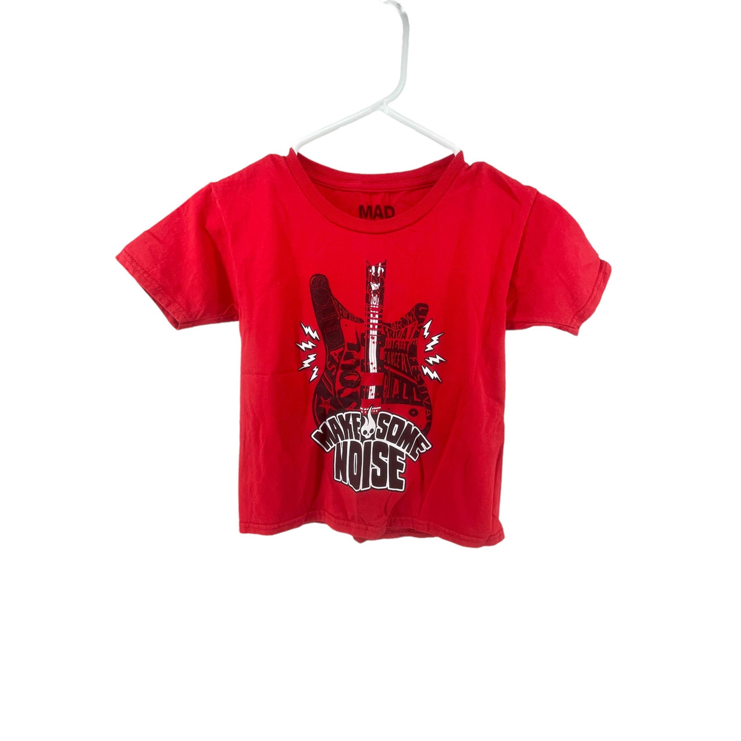 Boys Red Graphic Guitar Short Sleeve T-Shirt Youth Size Small 6/7 - Mad Engine