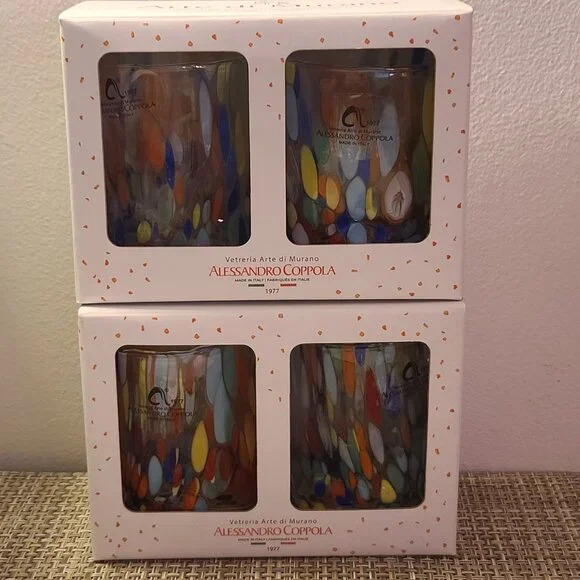 4 Alessandro Coppola Murano Confetti Tumblers In Box
