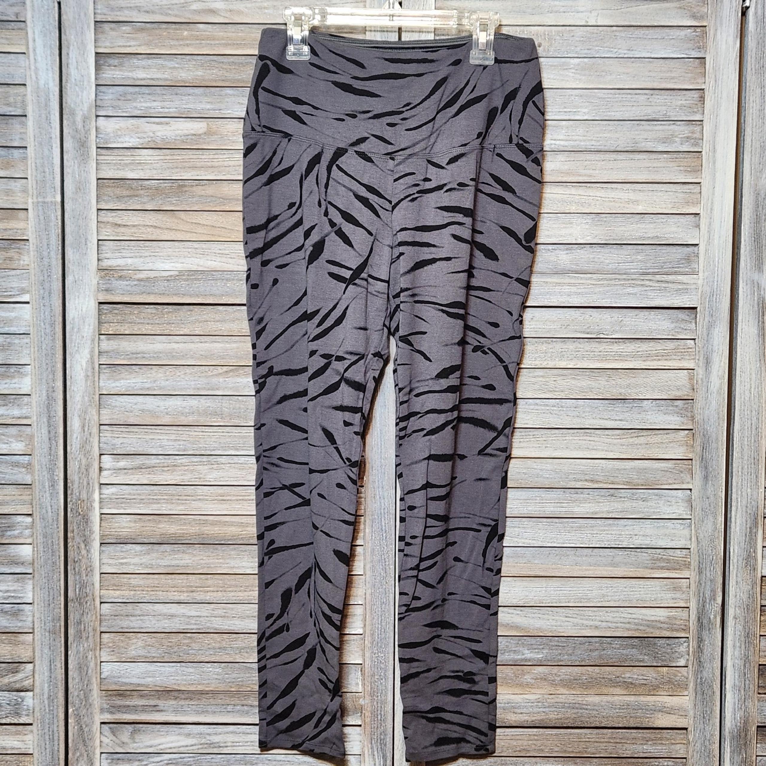 Rachel Zoe Zebra Stripe Print High Rise Ponte Legging Grey Black Medium