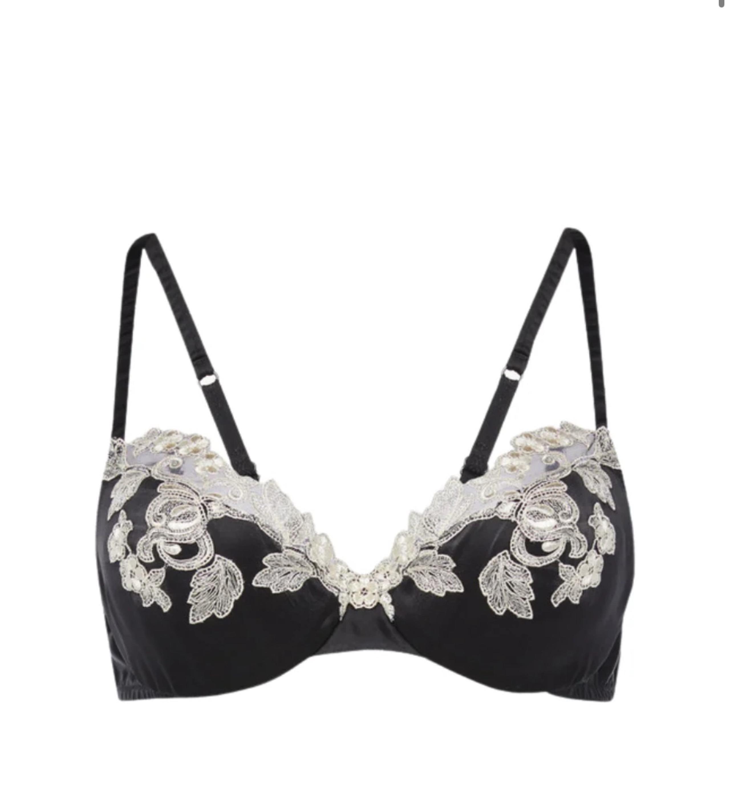 La Perla Silk Underwired Bra in Black with Ivory Frastaglio