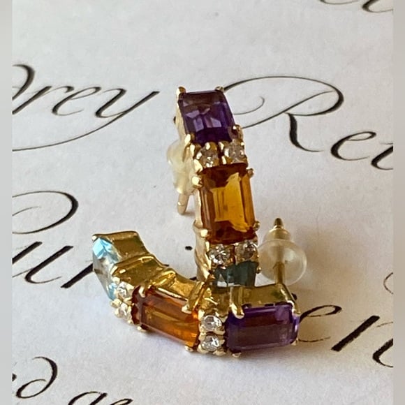 14K Multi Gemstone/Diamonds Earrings - Amethyst, Citrine, Topaz