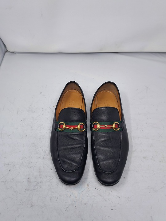 Gucci Black Web Jordaan Horsebit Leather Loafer