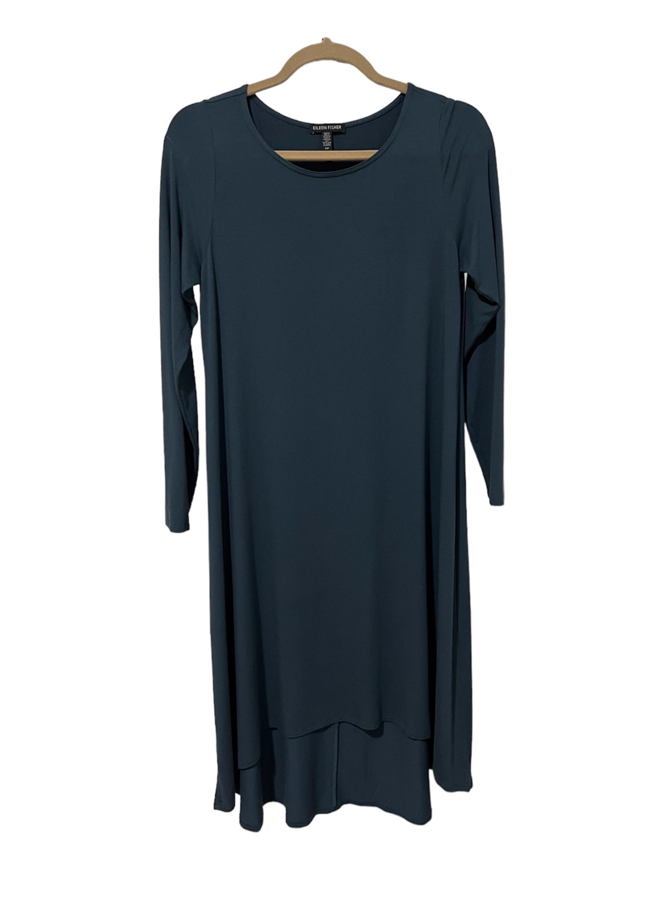 Eileen Fisher Blue 3/4 Sleeve Jersey Swing Crewneck Dress (Size S)
