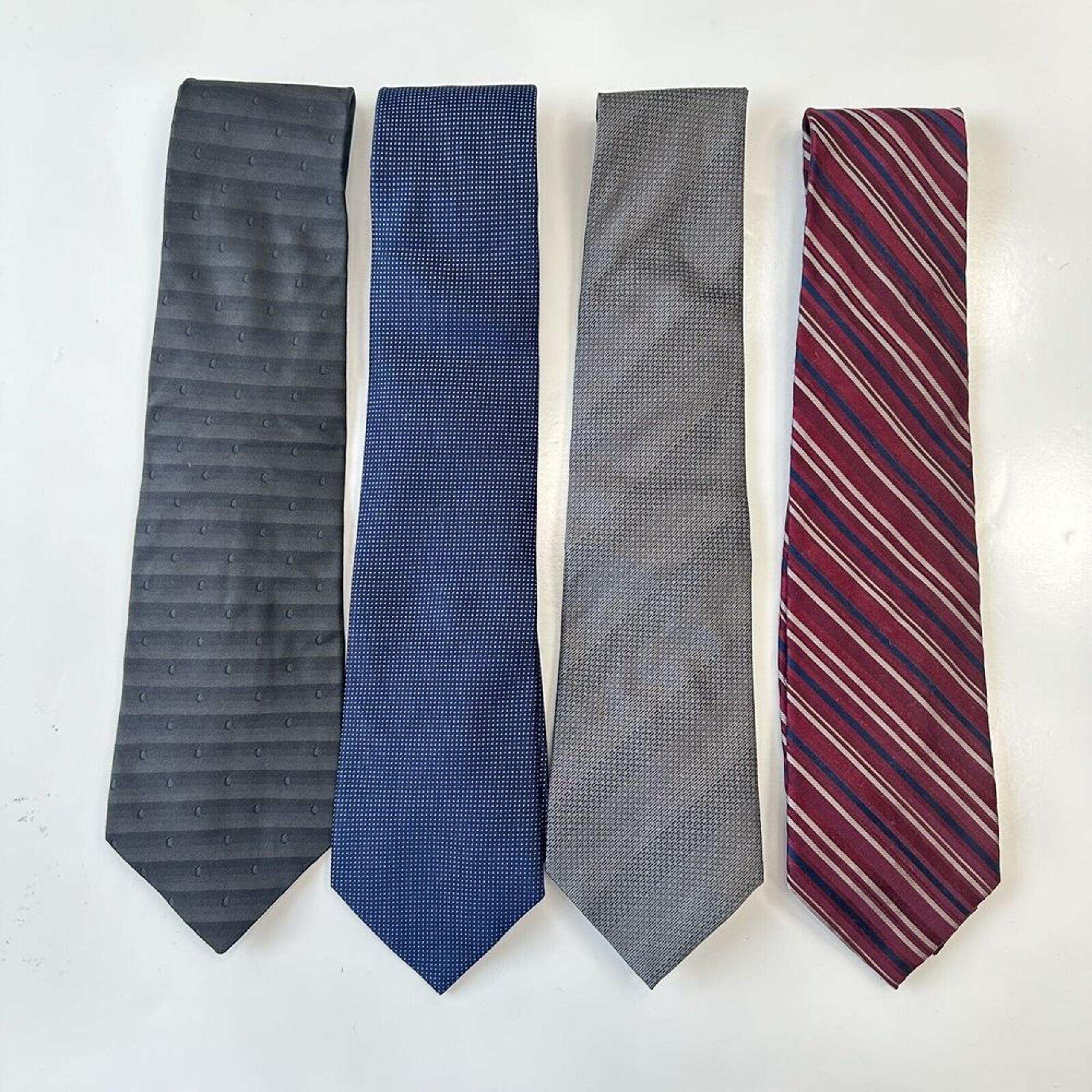 DKNY Men's Neck Ties Lot Of 4 100% Silk Red Stripes Gray Blue