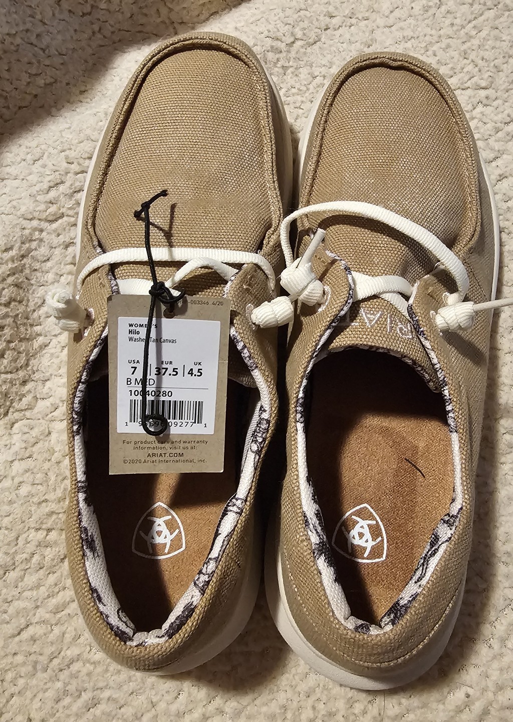 Ariat Ladies Washed Tan Canvas Hilo Shoes Size 7