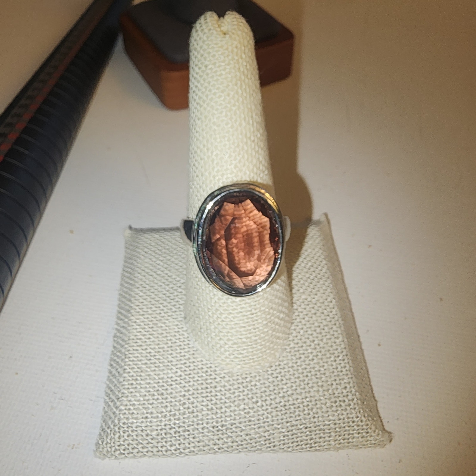 925 STERLING SILVER EUC SZ 9 AMBER COLOR OVAL STONE RING