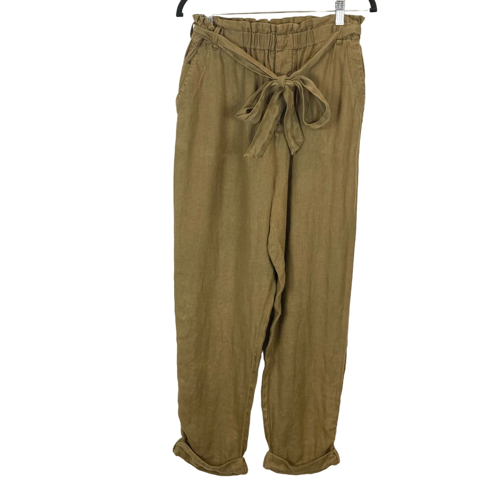 NWOT FREE PEOPLE Pant Women S Linen Paperbag Bow Cuffed Straight Leg
