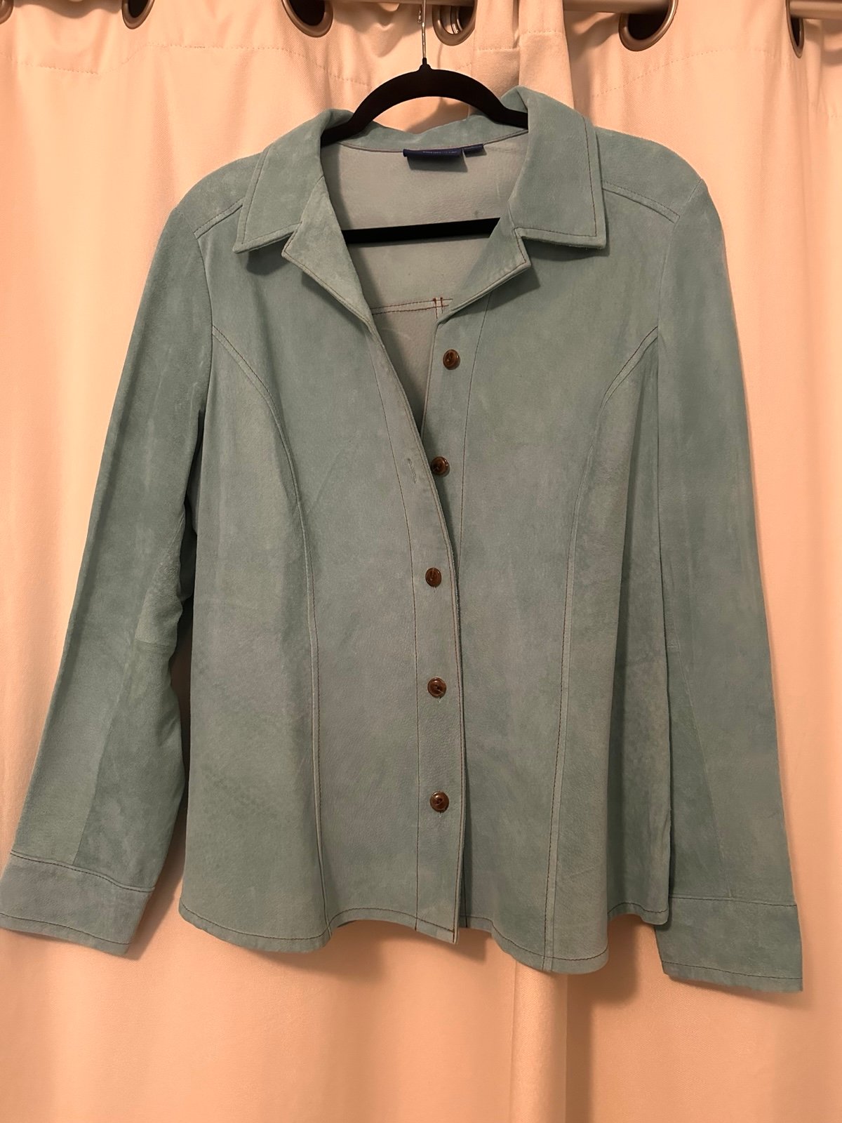 Pendleton Leather Button Down Shirt Jacket in Light Blue/Green Size L