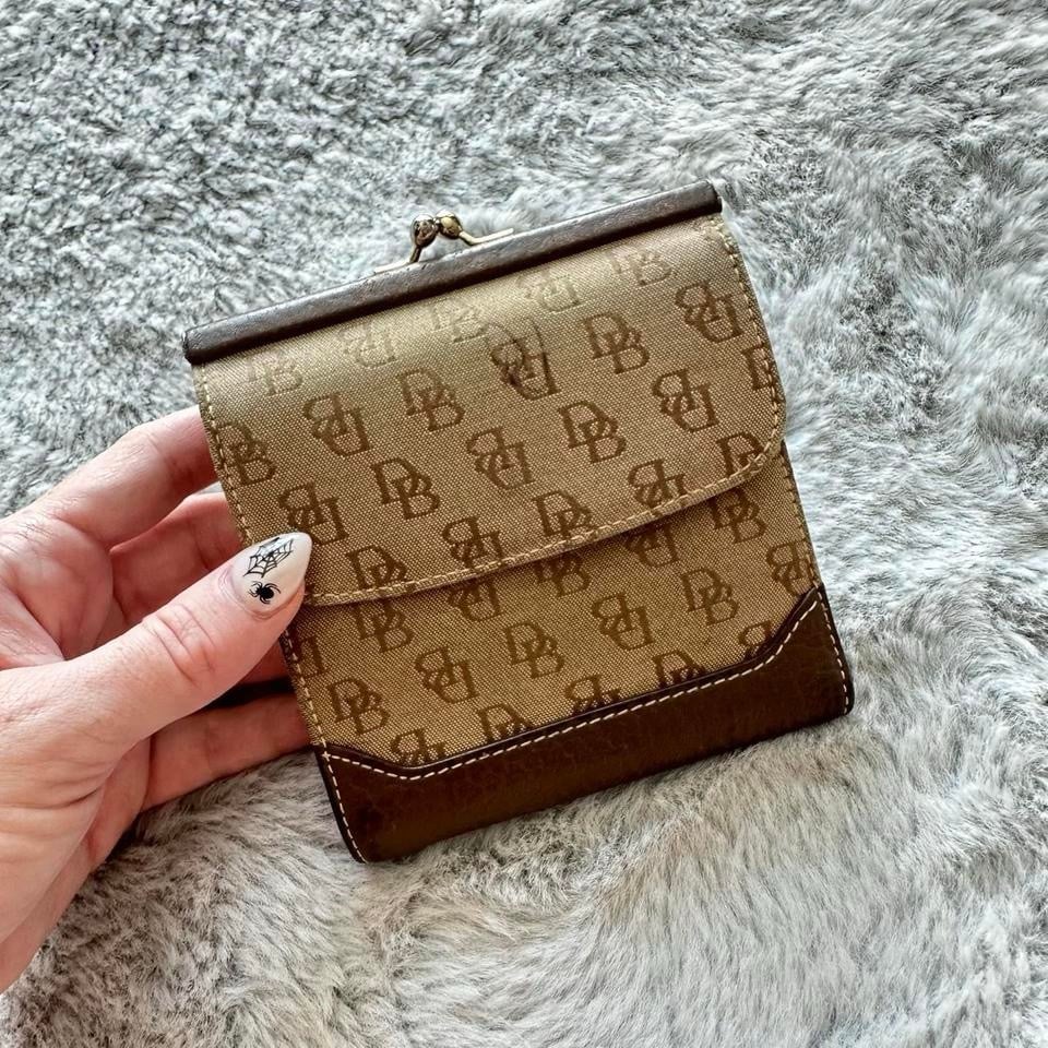 Vintage Dooney & Bourke DB Brown Monogram Leather Canvas Women's Bi-Fold Wallet
