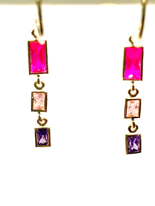14K Multi CZ Baguette Dangling Earrings