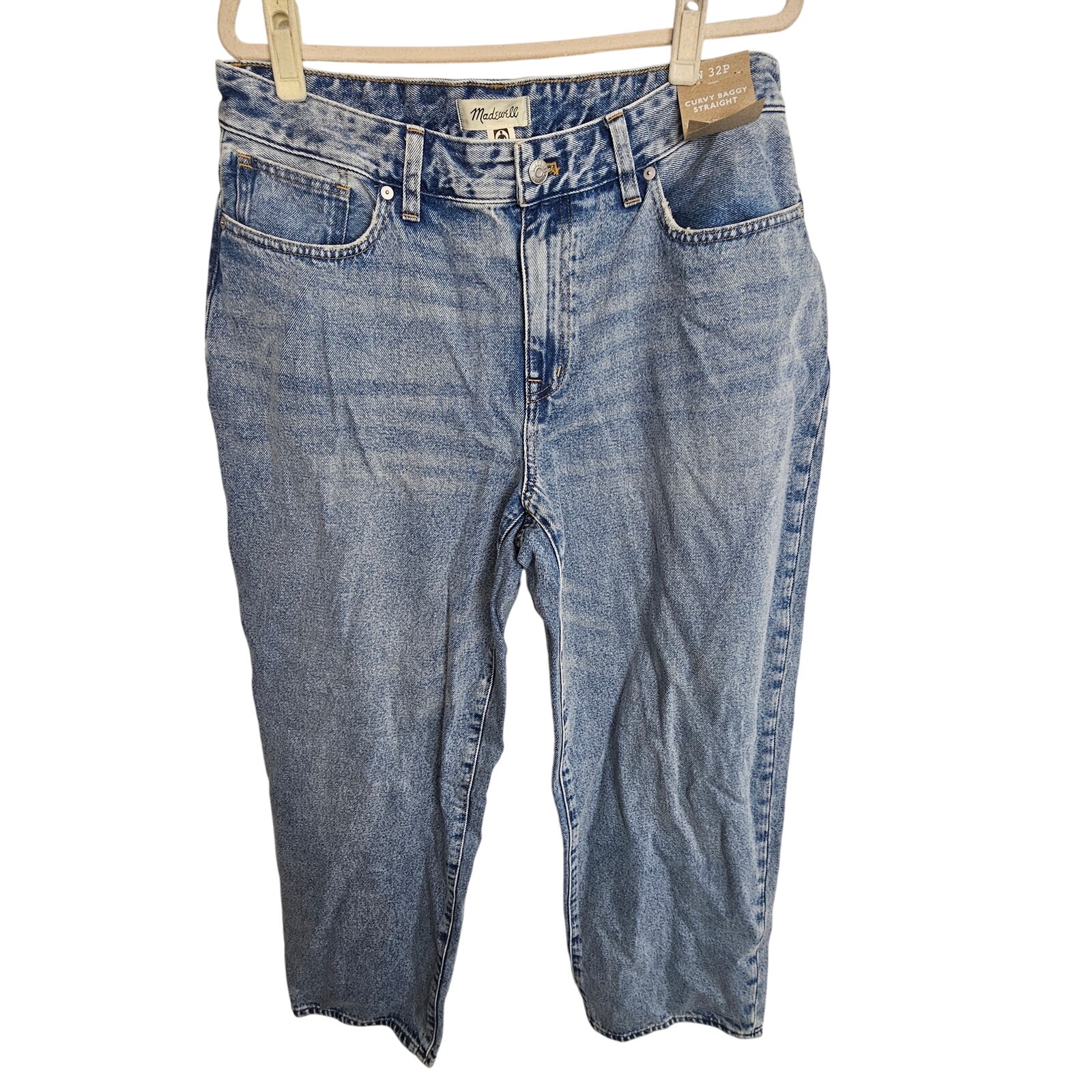 NEW Madewell Curvy Baggy Straight Legs Jeans High Waist Women 32P Blue