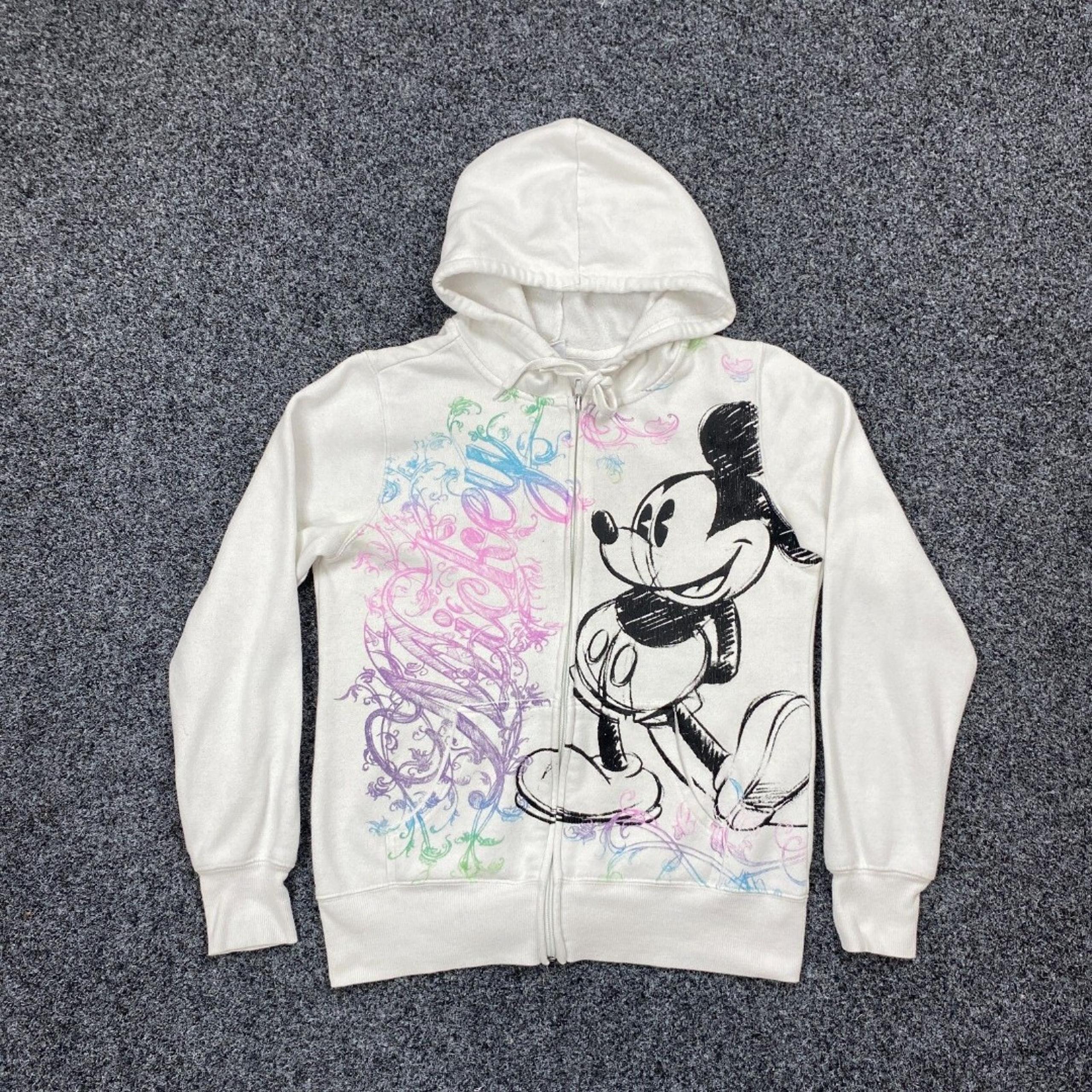 Vintage Disney Jacket Women's White Grunge Mickey Mouse Y2K Hoodie Size Medium
