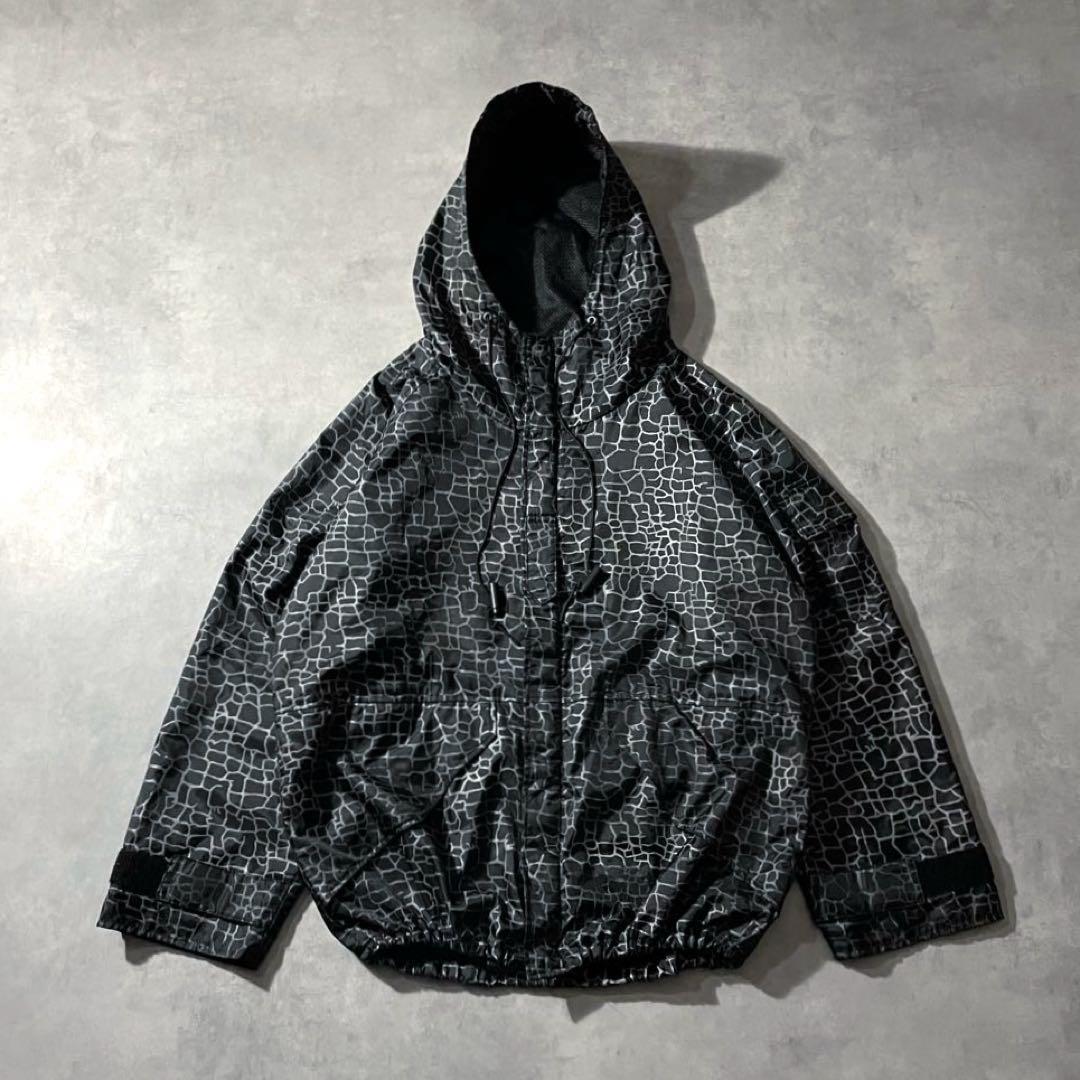 90s spider web reflector nylon hoodie 希少 90s Spider Web Reflector Nylon Hoodie XL/XXL Black Silver