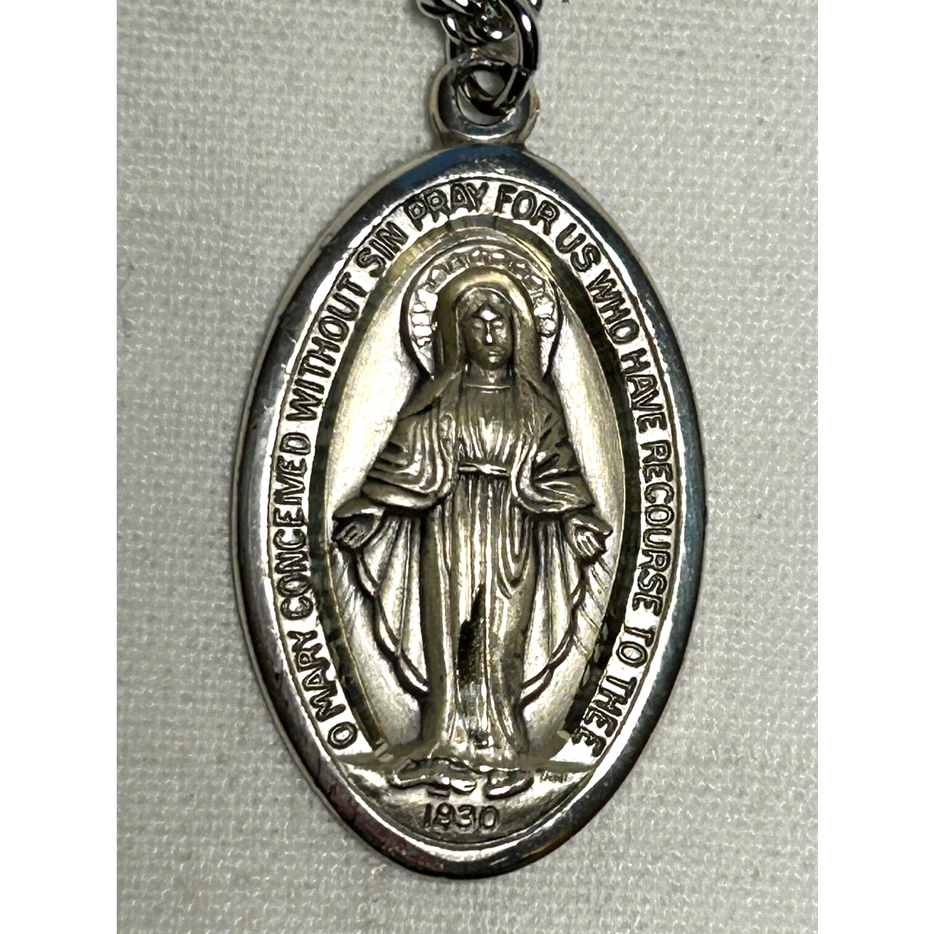 Vintage Sterling Silver Mother Mary Pendant Necklace 24