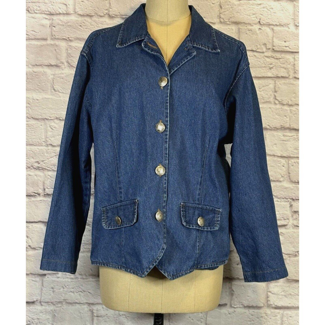 Vintage Timbuktu Womens Southwestern Denim Jean Jacket Button Up Western Blue XL