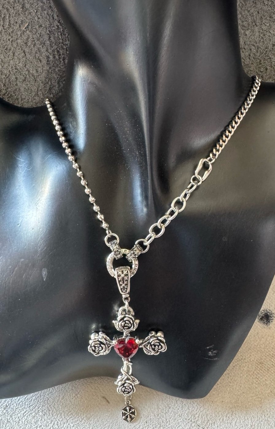 925 red heart rose Necklace