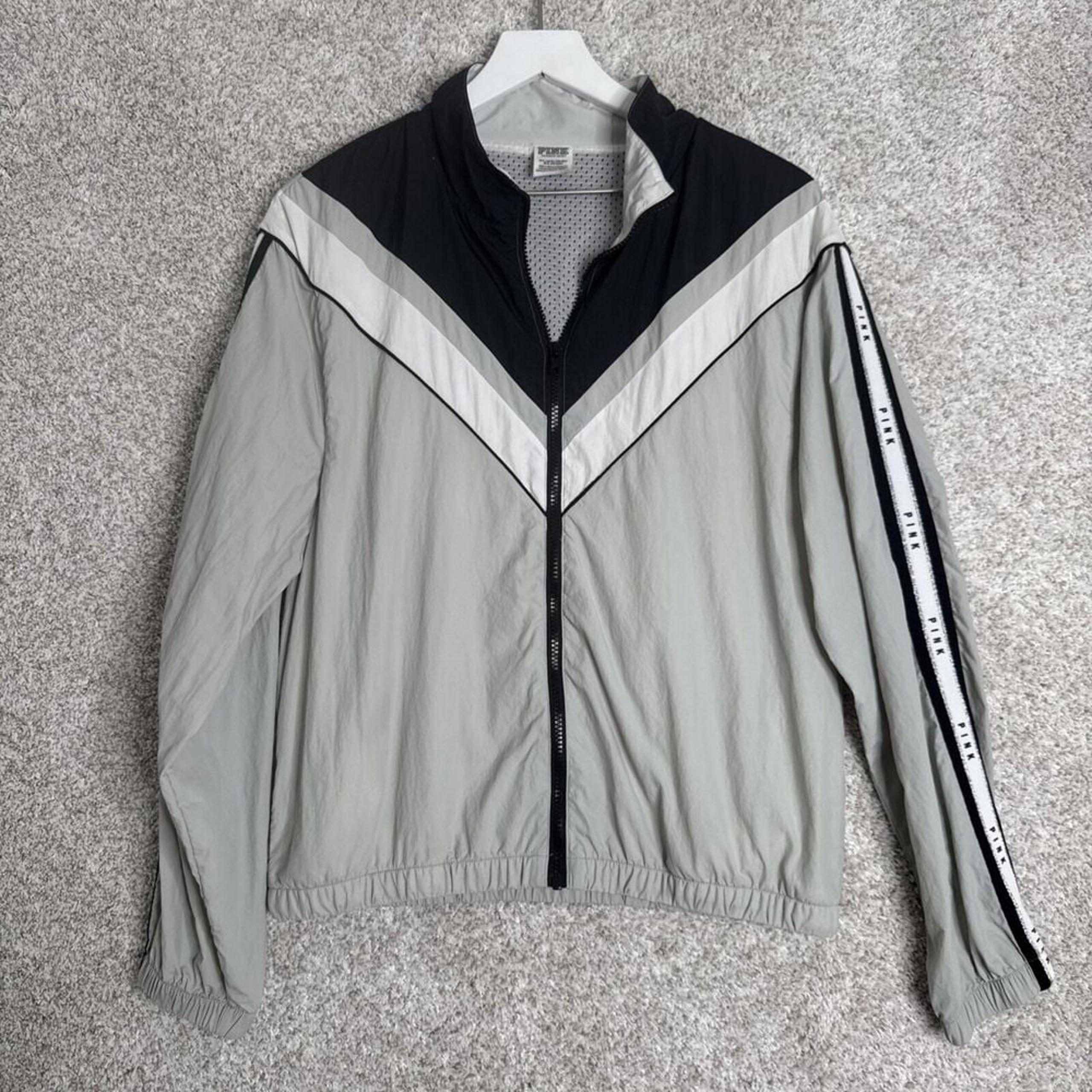 PINK Victoria's Secret Windbreaker Jacket Womens M/L - Gray & Black