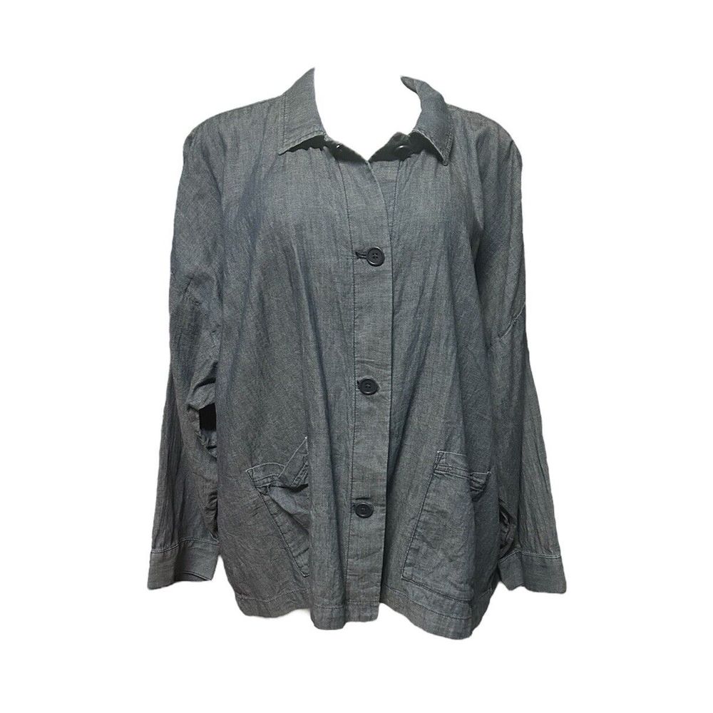 Eileen Fisher Shirt Jacket Chambray Organic Cotton Twill Button Down Pockets 3X