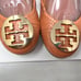 Tory Burch Serena Tan Brown Leather Snake Print Cap Toe Ballet Flats Size 9