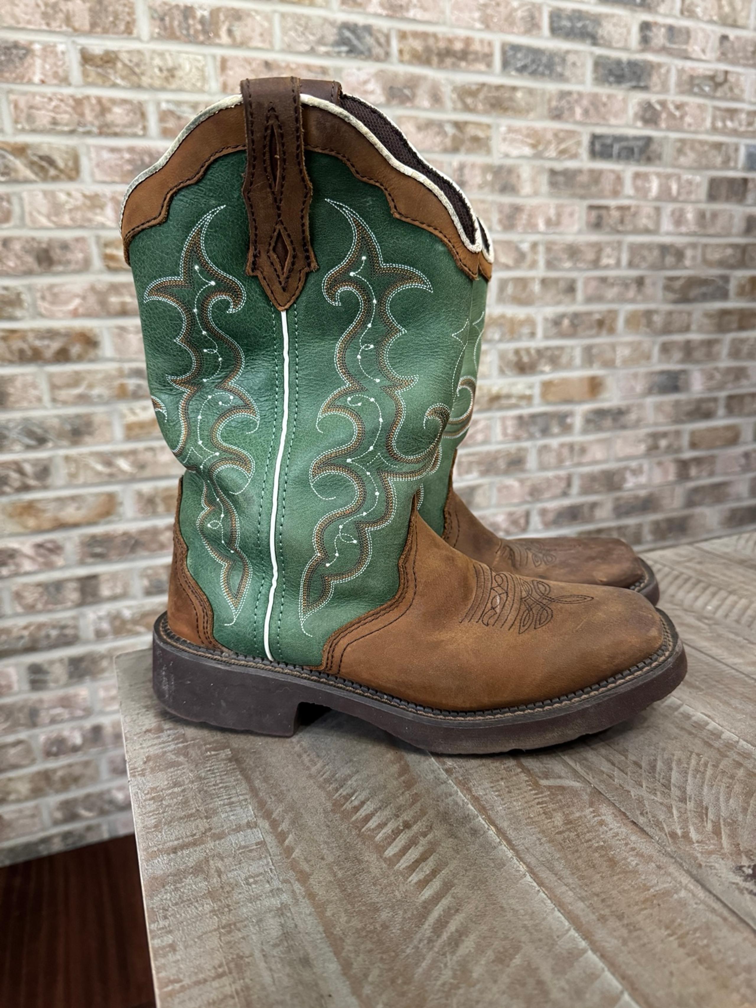 Justin Raya Womens 10B Distressed Brown Water Buffalo Western Boots GY2904
