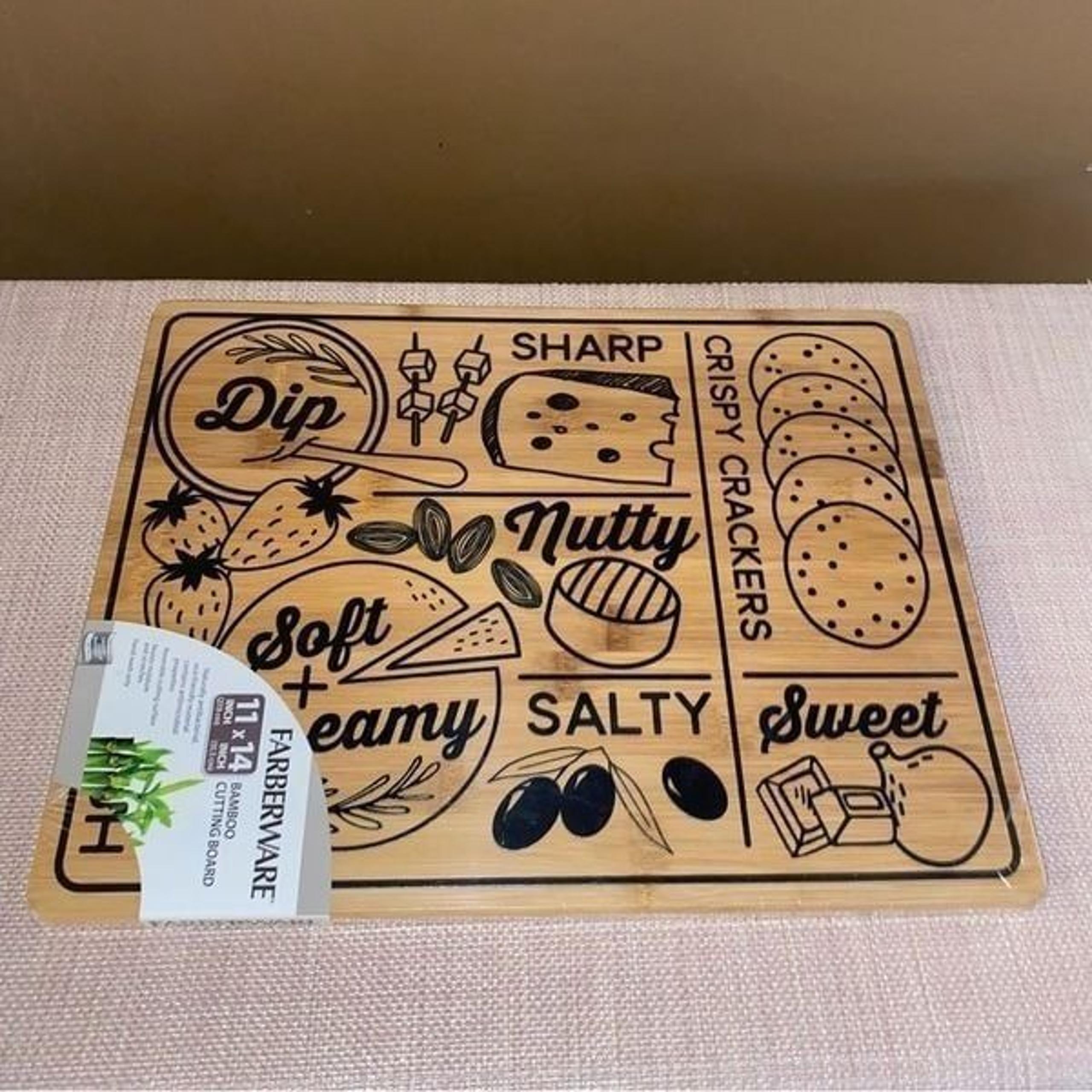 Farberware Bamboo Graphic Charcuterie Organizing Cutting Board Tan Black NWT