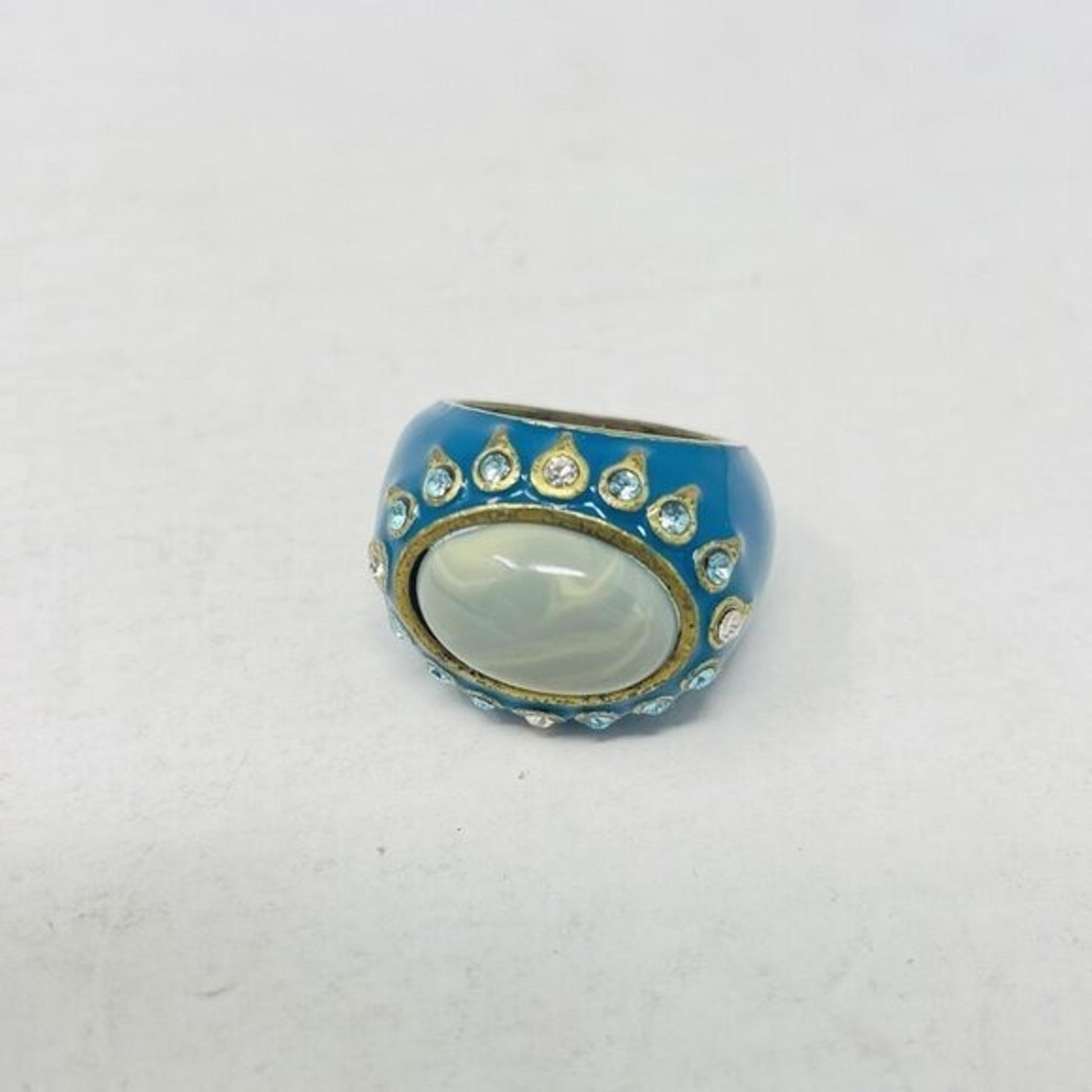 Lia Sophia Womens Size 8 Oversized Teal Enamel & Rhinestone Statement Ring