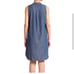 New eileen fisher denim sleeveless button down mandarin collar shift dress