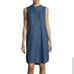 New eileen fisher denim sleeveless button down mandarin collar shift dress