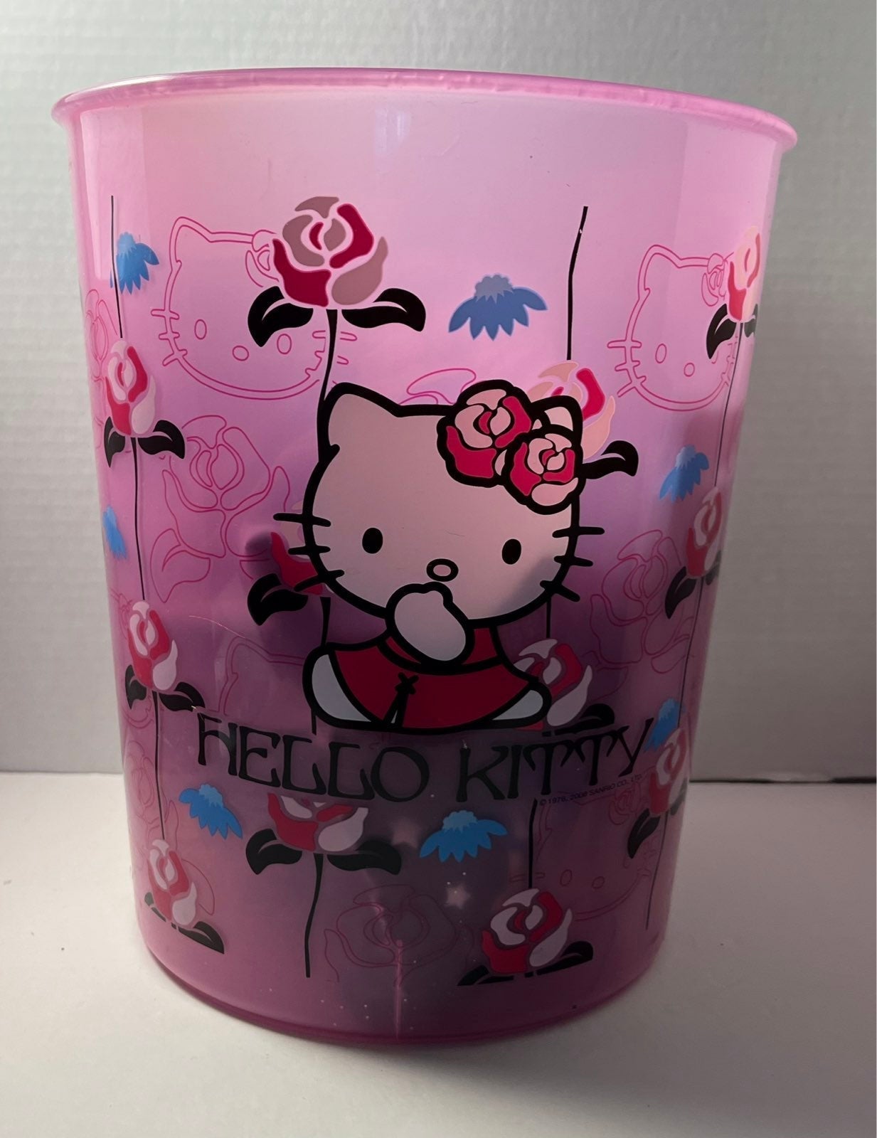 VINTAGE SANRIO HELLO KITTY ROSE CRAFT BIN TRASH PAIL GARBAGE NEW