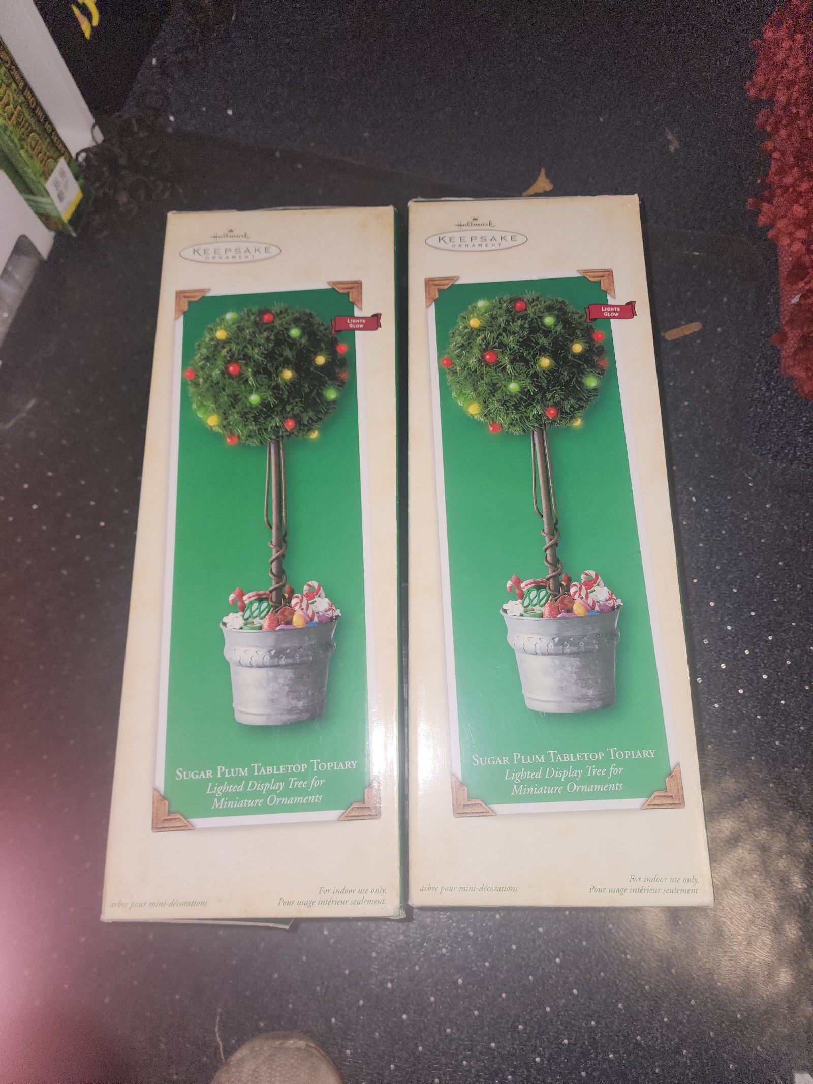 2 Hallmark Keepsake Sugar Plum Tabletop Topiary Lighted Tree 16 In Box