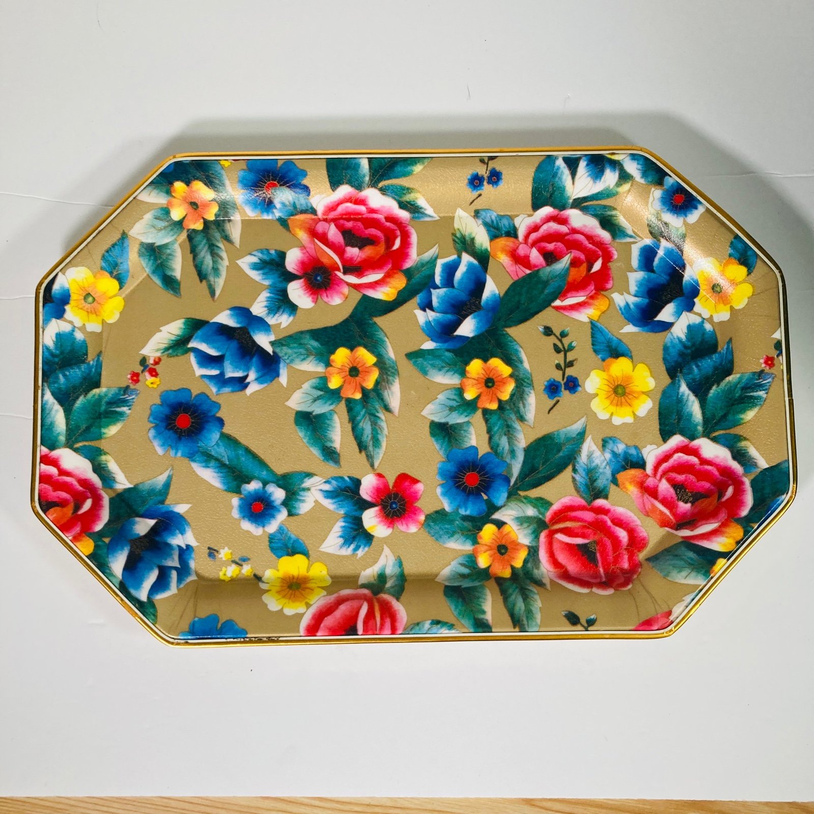Vintage VTG Floral Plastic Melamine Platter Tray 15 x 10 MCM Cabbage Rose