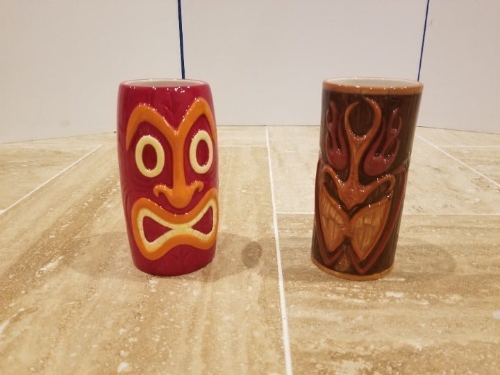 Hawaii Set Tiki KC Round Shaped Tumbler Red Orange Tiki Mug Fiery Flame-a-Huna