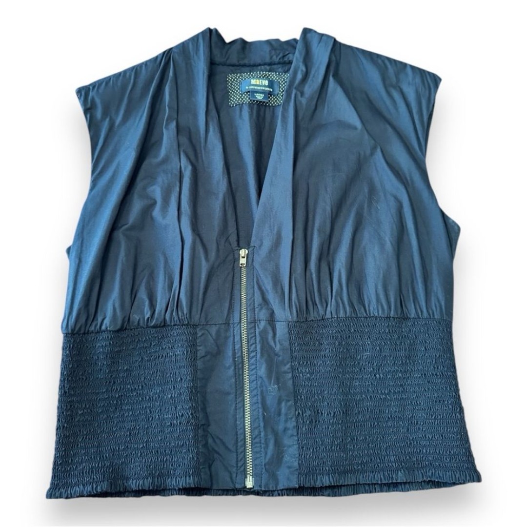 Anthropologie Maeve Smocked Black Zip Cap Sleeve Vest Cotton Women’s Size L