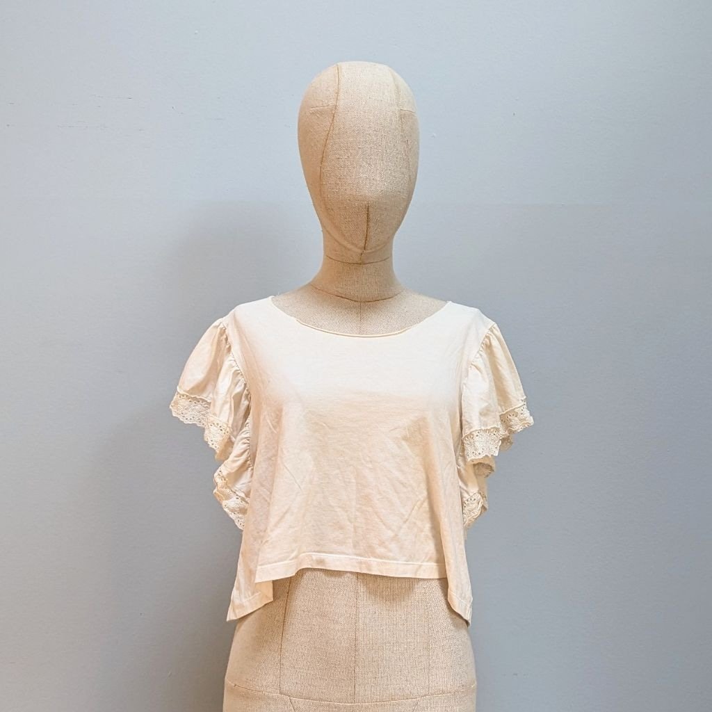 LoveShackFancy Cream White Ruffle Sleeve Top, Medium