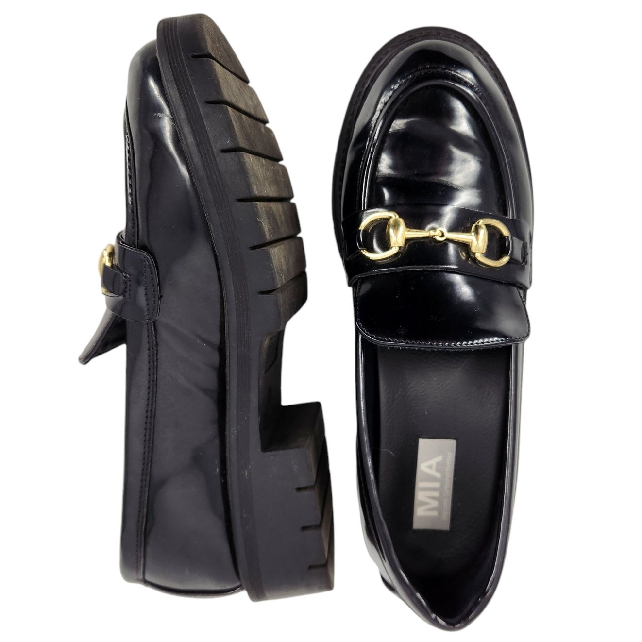 MIA Y2K 90s Chunky Lug Tread Nadira Loafers Vamp Gold Horsebit Detail Size 9