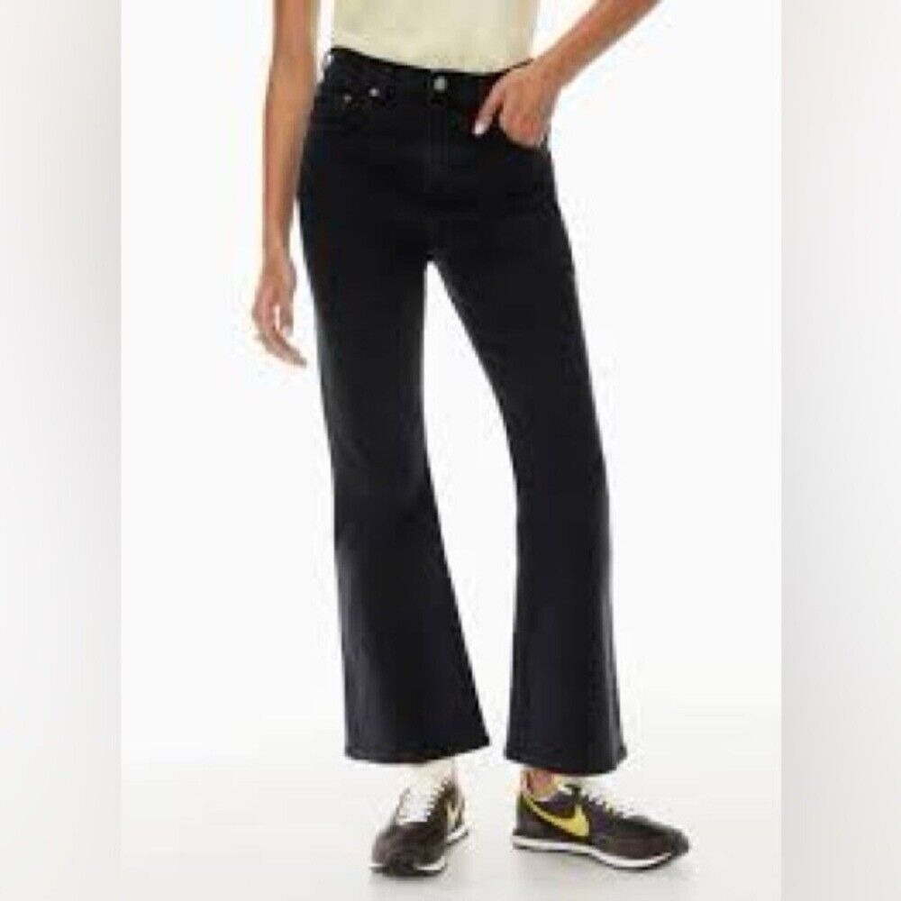 Denim Forum Pants Womens 25 Black The Twiggy High Rise Flare Cotton Blend Jeans